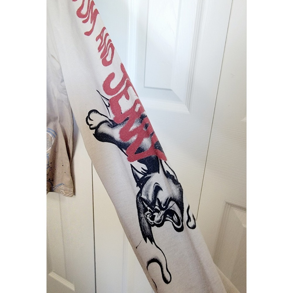 Tom and Jerry Mens 2XL Beige Long Sleeve Graphic T-Shirt Cartoon Graffiti - Picture 5 of 10